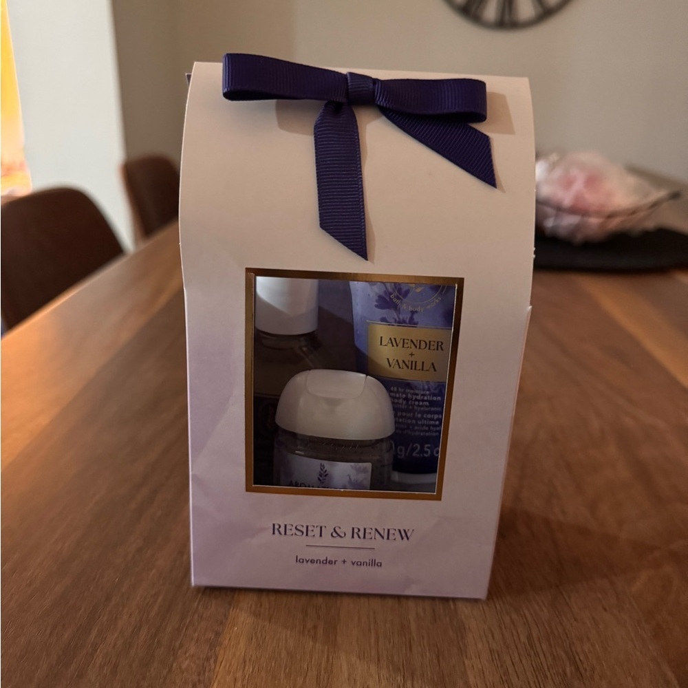 Brand new in box Bath and Body Works Reset & Renew Lavender Vanilla Bath Set